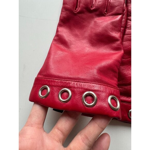 KENNETH COLE REACTION Red Leather Grommet Trim Wool Knit Lined Gloves, Size 7.5 - Picture 3 of 16